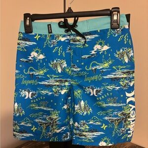 Hurley Blue Hawaiian-Print Board Shorts